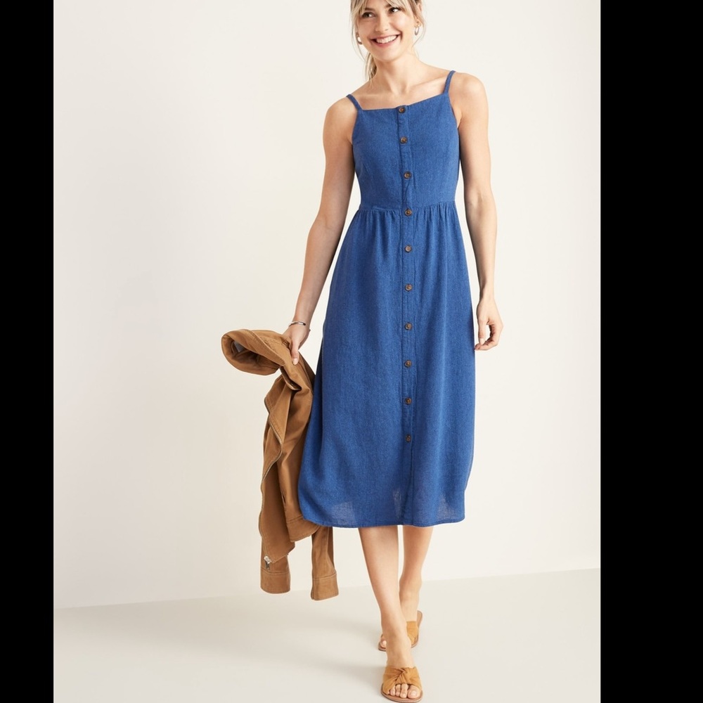 Linen Button Down Midi Sundress XS